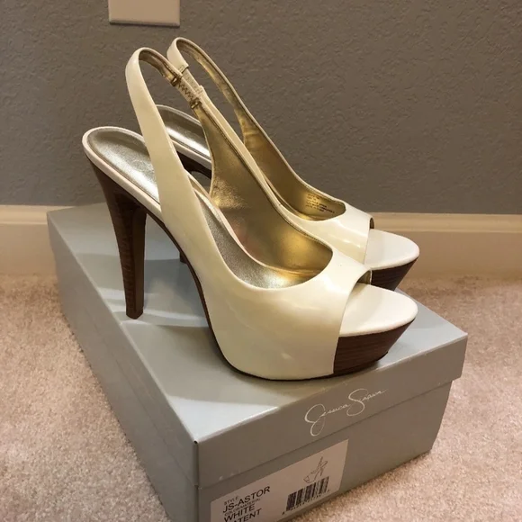 Jessica Simpson White Peep-Toe Slingback Heels SIZE 6 - Picture 1 of 4